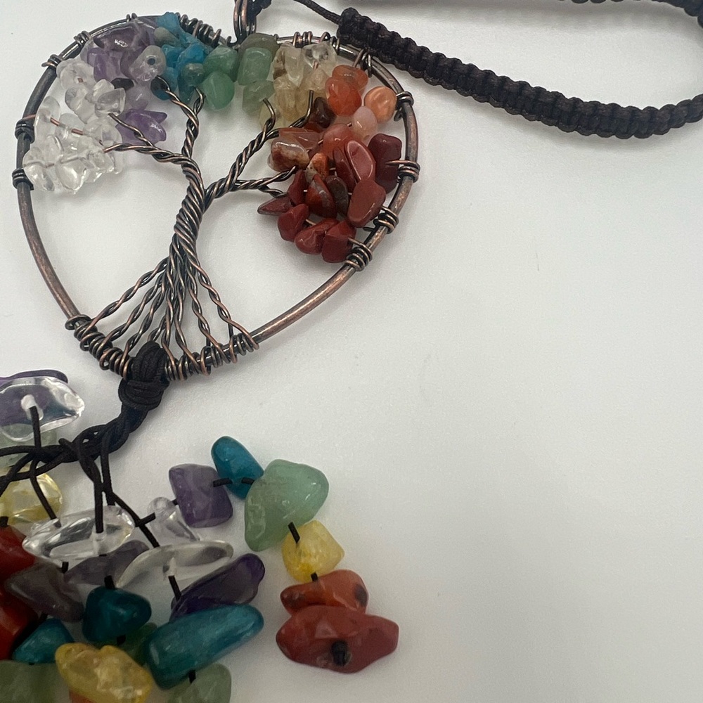 Handmade 7 Chakra Tree of Life Crystal Heart Pendant Bohemian Colorful Gift - Picture 5 of 10